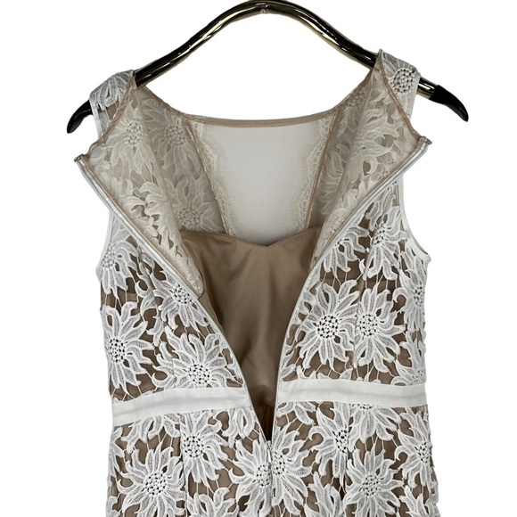 ADRIANNA PAPELL ILLUSION FLORAL SLEEVELESS WHITE NUDE LACE FIT & FLARE DRESS - Picture 9 of 16